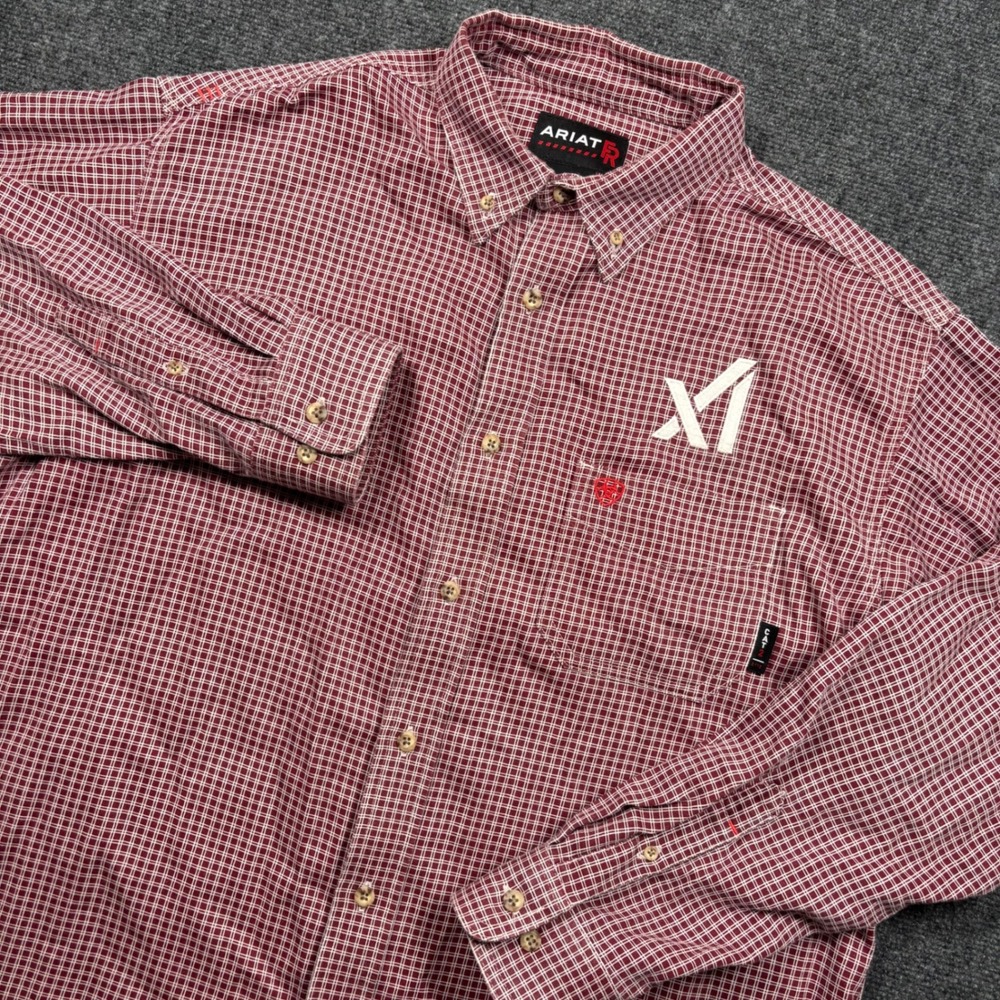 Ariat FR Work Shirt Mens L Wine Plaid xAI Logo CAT 2 Embroidered